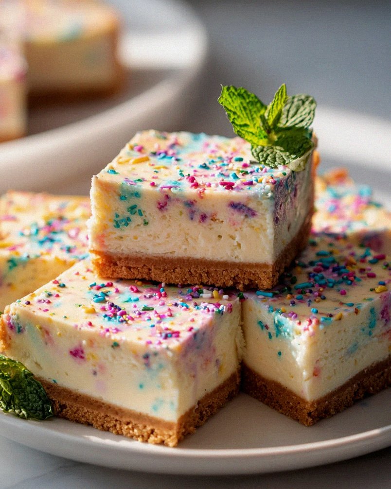 Colorful Funfetti Birthday Cheesecake Bars – Perfect for Parties!