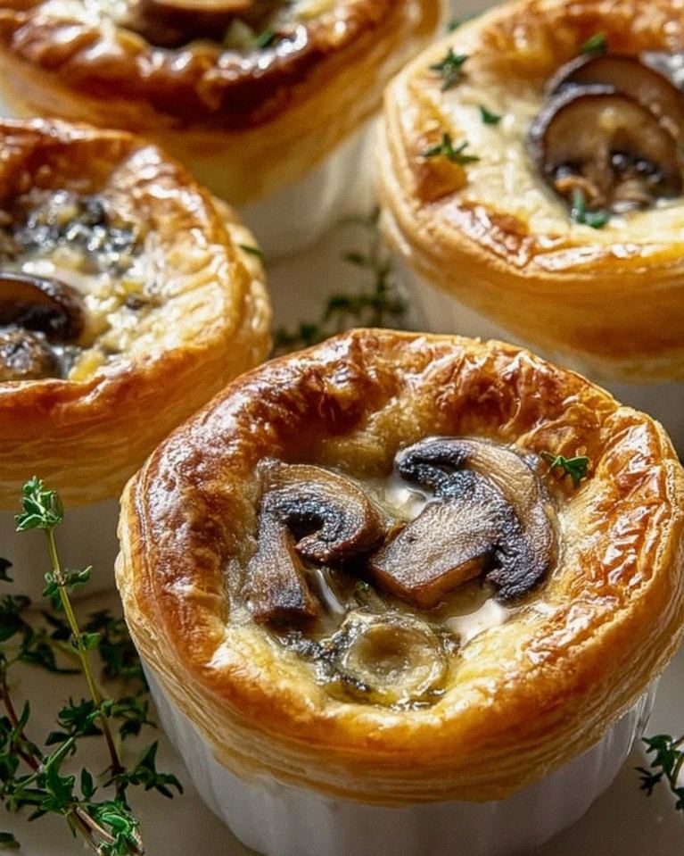Delicious Mini Mushroom & Gruyere Pot Pies with Thyme Recipe