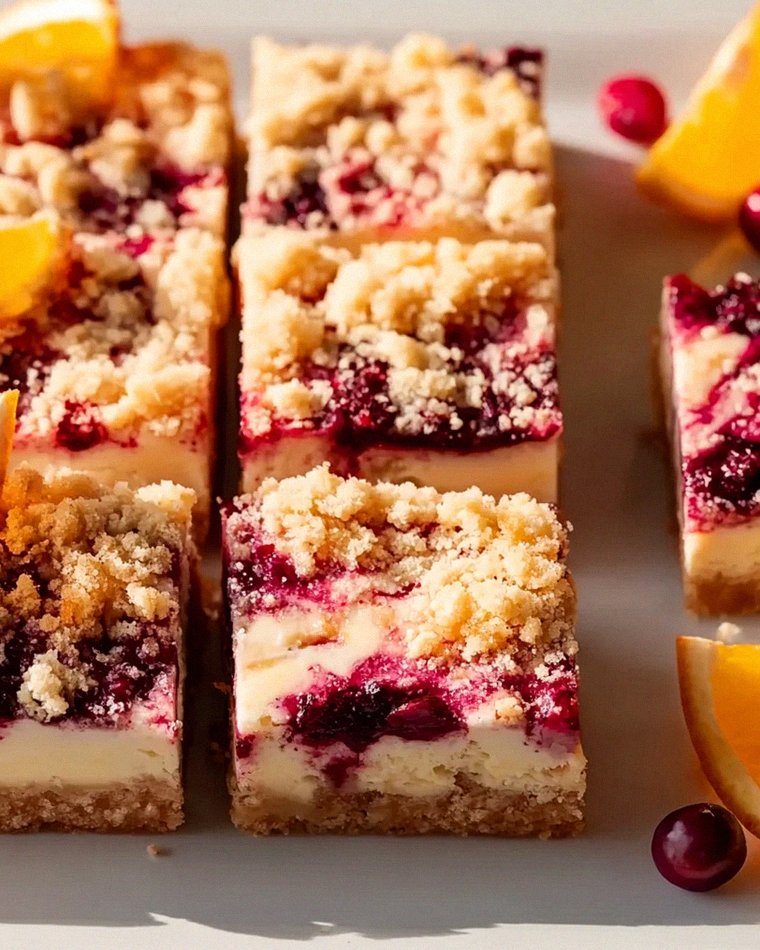 Festliche Cremige Cranberry Orangen Crumble Bars Dessert