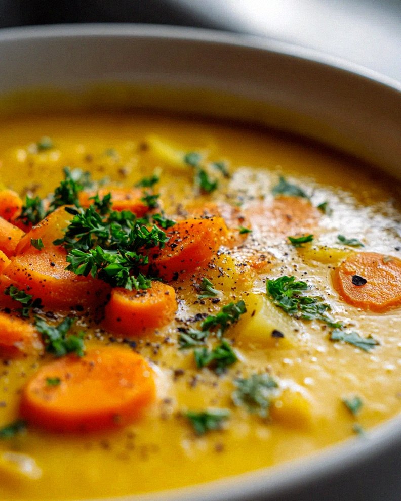 Herbstliche Hokkaido Kürbissuppe mit Karotten & Kartoffeln