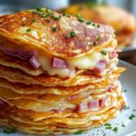 Leckere Pancakes mit Rindfleisch und Käse für Brunch!