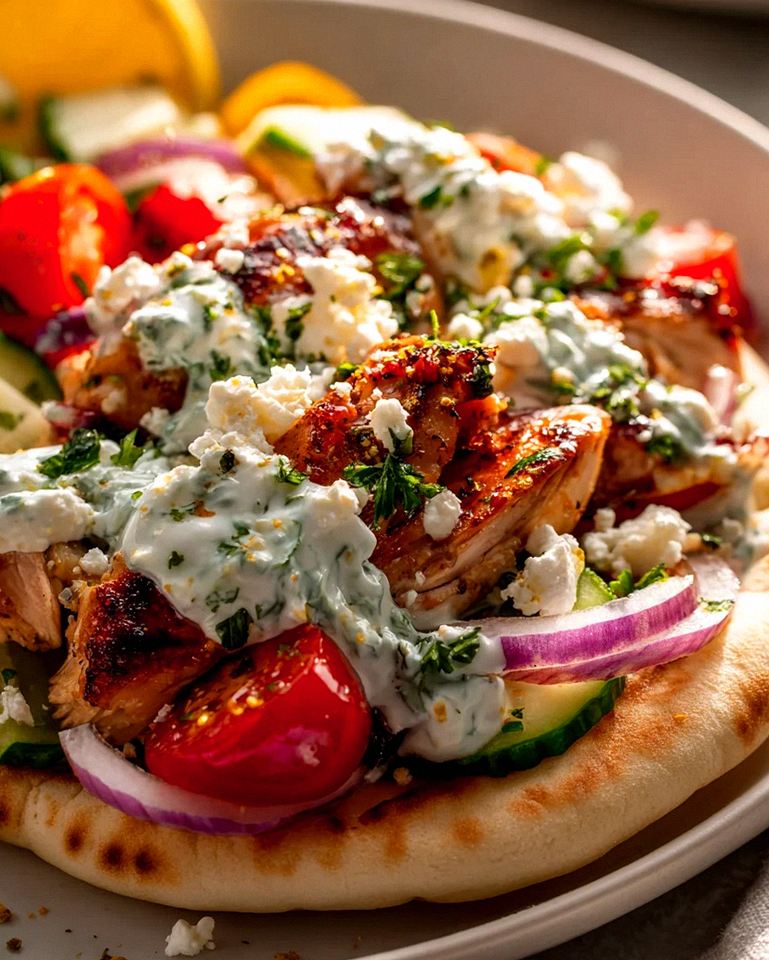 Mediterrane Hähnchen Gyros mit cremigem Feta Tzatziki