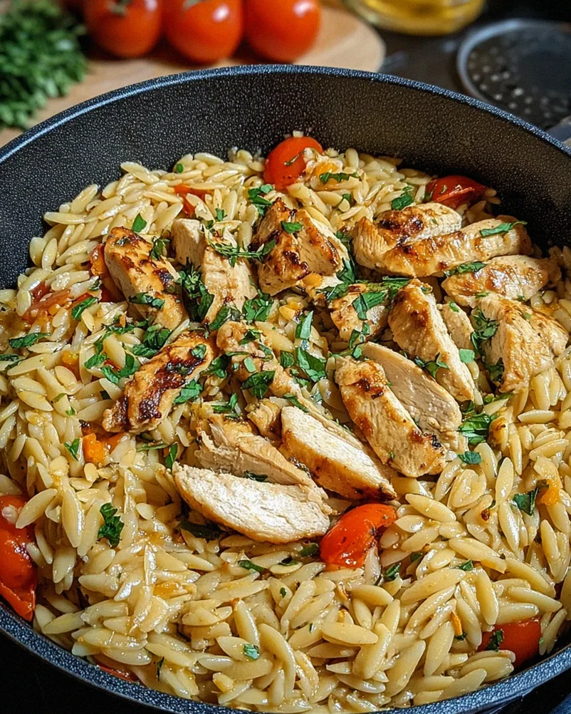 One Pot Orzo Pasta mit Hähnchen