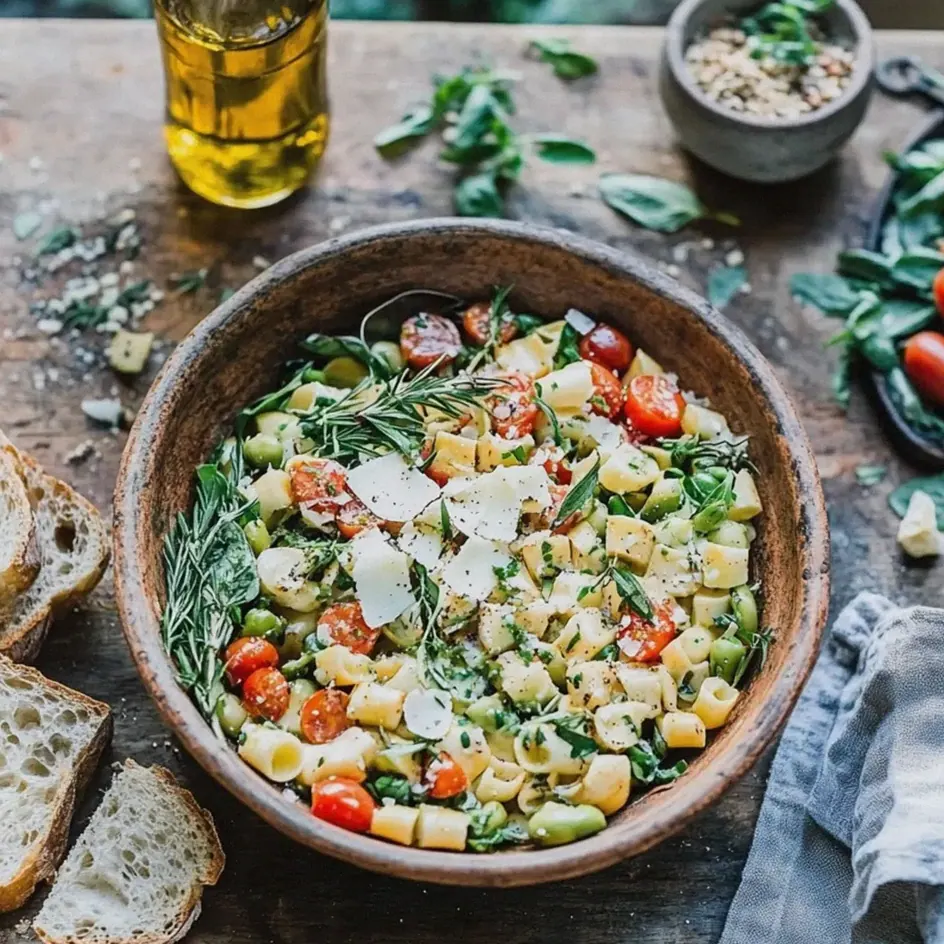 Pasta-Spargel-Salat mediterran mit frischen Zutaten