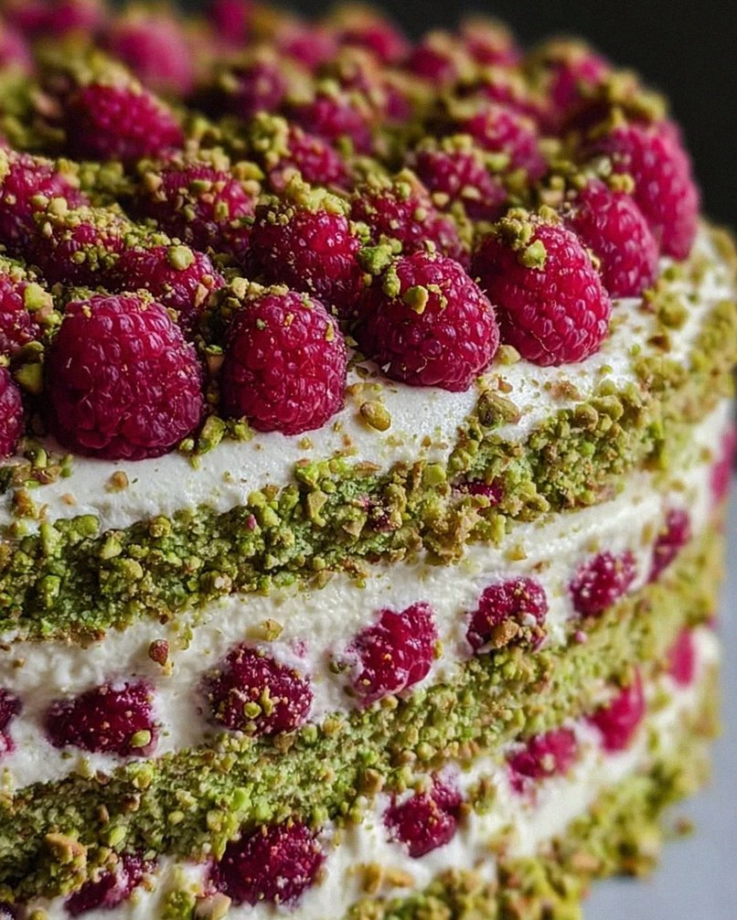 Pistazien-Himbeer-Torte mit Mascarpone-Creme