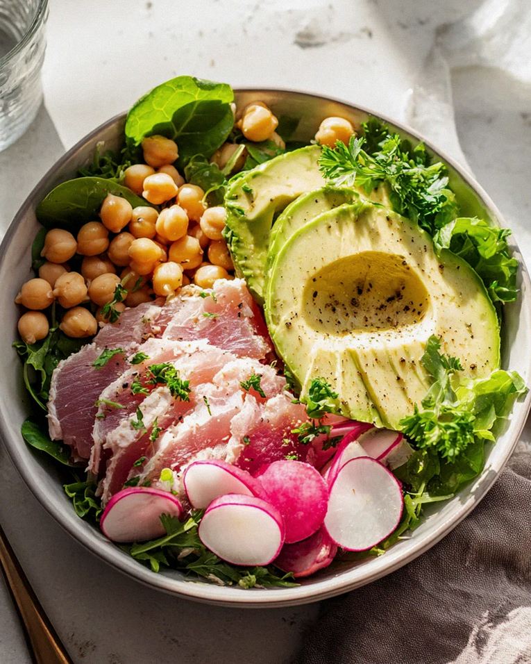 Tuna Salat Bowl mit Avocado und Kichererbsen – Gesund genießen!
